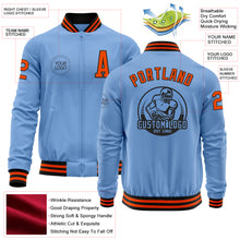 Load image into Gallery viewer, Custom Light Blue Orange-Black Bomber Varsity Letterman Zipper Jacket
