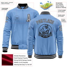 Load image into Gallery viewer, Custom Light Blue Gray-Black Bomber Varsity Letterman Zipper Jacket
