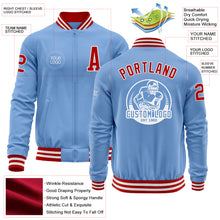 Load image into Gallery viewer, Custom Light Blue Red-White Bomber Varsity Letterman Zipper Jacket
