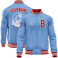 Load image into Gallery viewer, Custom Light Blue Red-White Bomber Varsity Letterman Zipper Jacket
