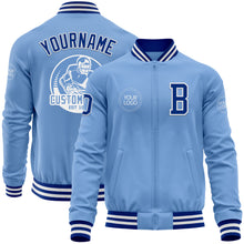 Load image into Gallery viewer, Custom Light Blue Royal-White Bomber Varsity Letterman Zipper Jacket
