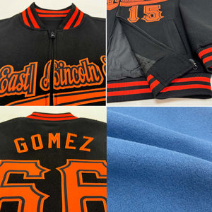 Custom Light Blue Navy-Orange Bomber Varsity Letterman Zipper Jacket