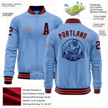 Load image into Gallery viewer, Custom Light Blue Navy-Orange Bomber Varsity Letterman Zipper Jacket
