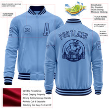 Load image into Gallery viewer, Custom Light Blue Navy Bomber Varsity Letterman Zipper Jacket
