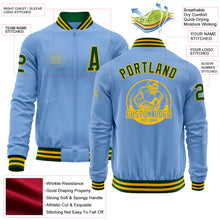 Load image into Gallery viewer, Custom Light Blue Green-Gold Bomber Varsity Letterman Zipper Jacket
