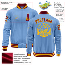 Load image into Gallery viewer, Custom Light Blue Crimson-Gold Bomber Varsity Letterman Zipper Jacket
