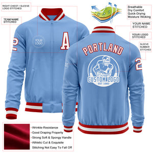 Custom Light Blue White-Red Bomber Varsity Letterman Zipper Jacket