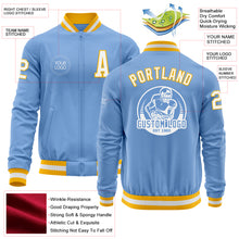 Load image into Gallery viewer, Custom Light Blue White-Gold Bomber Varsity Letterman Zipper Jacket
