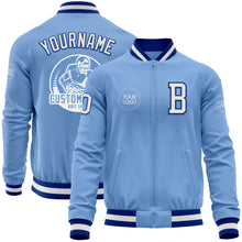 Load image into Gallery viewer, Custom Light Blue White-Royal Bomber Varsity Letterman Zipper Jacket
