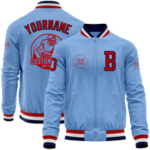 Load image into Gallery viewer, Custom Light Blue Red-Navy Bomber Varsity Letterman Zipper Jacket
