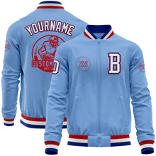 Load image into Gallery viewer, Custom Light Blue Royal-Red Bomber Varsity Letterman Zipper Jacket
