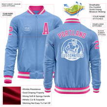 Load image into Gallery viewer, Custom Light Blue Pink-White Bomber Varsity Letterman Zipper Jacket
