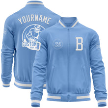 Load image into Gallery viewer, Custom Light Blue White Bomber Varsity Letterman Zipper Jacket
