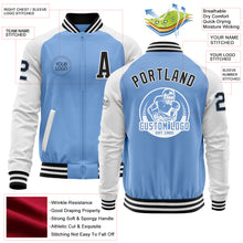 Load image into Gallery viewer, Custom Light Blue Black-White Bomber Varsity Letterman Two Tone Zipper Jacket
