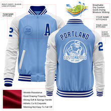 Load image into Gallery viewer, Custom Light Blue Royal-White Bomber Varsity Letterman Two Tone Zipper Jacket
