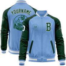 Load image into Gallery viewer, Custom Light Blue White-Green Bomber Varsity Letterman Two Tone Zipper Jacket
