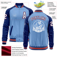 Load image into Gallery viewer, Custom Light Blue Red-Royal Bomber Varsity Letterman Two Tone Zipper Jacket
