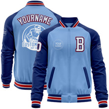 Load image into Gallery viewer, Custom Light Blue Red-Royal Bomber Varsity Letterman Two Tone Zipper Jacket
