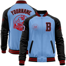 Load image into Gallery viewer, Custom Light Blue Red-Black Bomber Varsity Letterman Two Tone Zipper Jacket
