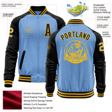 Load image into Gallery viewer, Custom Light Blue Gold-Black Bomber Varsity Letterman Two Tone Zipper Jacket
