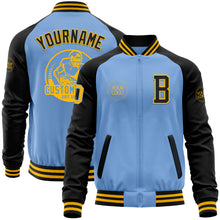 Load image into Gallery viewer, Custom Light Blue Gold-Black Bomber Varsity Letterman Two Tone Zipper Jacket
