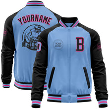 Load image into Gallery viewer, Custom Light Blue Pink-Black Bomber Varsity Letterman Two Tone Zipper Jacket
