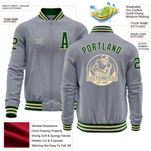 Load image into Gallery viewer, Custom Gray Green-Cream Bomber Varsity Letterman Zipper Jacket
