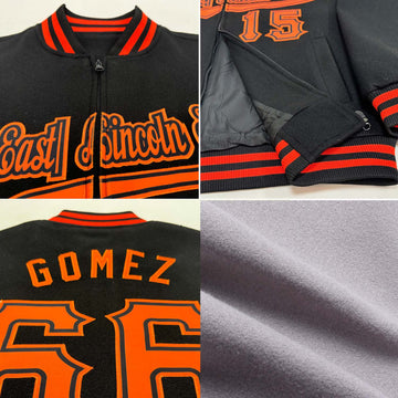 Custom Gray Pink Black-Purple Bomber Varsity Letterman Zipper Jacket