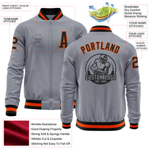 Custom Gray Black-Orange Bomber Varsity Letterman Zipper Jacket