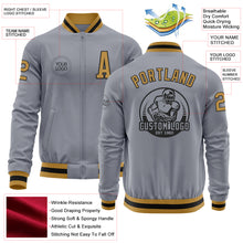 Load image into Gallery viewer, Custom Gray Old Gold-Black Bomber Varsity Letterman Zipper Jacket
