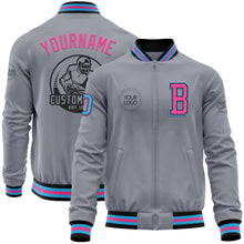 Load image into Gallery viewer, Custom Gray Sky Blue Black-Pink Bomber Varsity Letterman Zipper Jacket
