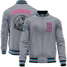 Load image into Gallery viewer, Custom Gray Aqua Black-Pink Bomber Varsity Letterman Zipper Jacket
