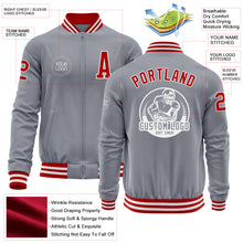 Load image into Gallery viewer, Custom Gray Red-White Bomber Varsity Letterman Zipper Jacket
