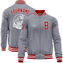 Load image into Gallery viewer, Custom Gray Red-White Bomber Varsity Letterman Zipper Jacket
