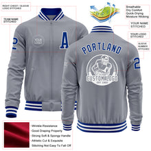 Load image into Gallery viewer, Custom Gray Royal-White Bomber Varsity Letterman Zipper Jacket
