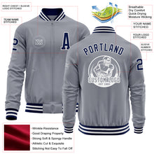 Load image into Gallery viewer, Custom Gray Navy-White Bomber Varsity Letterman Zipper Jacket
