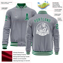 Load image into Gallery viewer, Custom Gray Kelly Green-White Bomber Varsity Letterman Zipper Jacket
