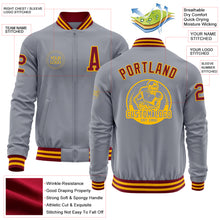 Load image into Gallery viewer, Custom Gray Crimson-Gold Bomber Varsity Letterman Zipper Jacket
