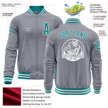 Load image into Gallery viewer, Custom Gray Teal-White Bomber Varsity Letterman Zipper Jacket
