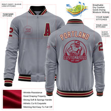 Load image into Gallery viewer, Custom Gray Crimson Black-City Cream Bomber Varsity Letterman Zipper Jacket
