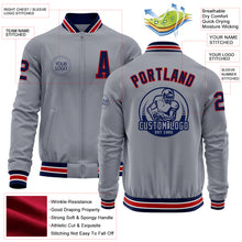 Load image into Gallery viewer, Custom Gray Navy-Red Bomber Varsity Letterman Zipper Jacket
