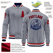 Load image into Gallery viewer, Custom Gray Red-Navy Bomber Varsity Letterman Zipper Jacket
