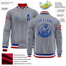 Load image into Gallery viewer, Custom Gray Red-Royal Bomber Varsity Letterman Zipper Jacket
