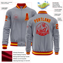 Load image into Gallery viewer, Custom Gray Red-Gold Bomber Varsity Letterman Zipper Jacket
