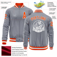 Load image into Gallery viewer, Custom Gray Orange-White Bomber Varsity Letterman Zipper Jacket
