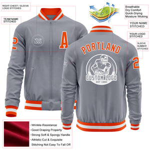 Custom Gray Orange-White Bomber Varsity Letterman Zipper Jacket