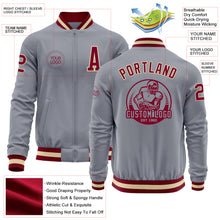 Load image into Gallery viewer, Custom Gray Maroon-Cream Bomber Varsity Letterman Zipper Jacket
