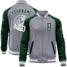 Load image into Gallery viewer, Custom Gray White-Green Bomber Varsity Letterman Two Tone Zipper Jacket
