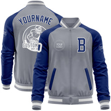 Load image into Gallery viewer, Custom Gray White-Royal Bomber Varsity Letterman Two Tone Zipper Jacket
