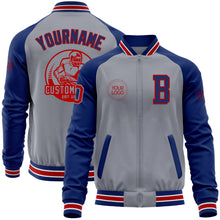 Load image into Gallery viewer, Custom Gray Red-Royal Bomber Varsity Letterman Two Tone Zipper Jacket
